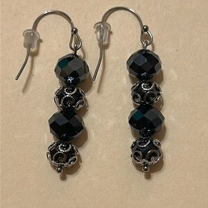Handmade 🖤 Stainless Steel Black Beaded Rondelle Earrings
